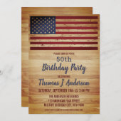  Rustikale amerikanische Flaggen Patriotic 50 Gebu Einladung (Vorne/Hinten)