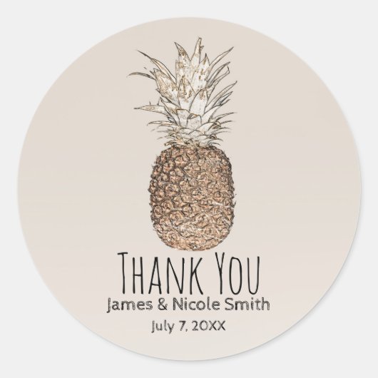 Rustikale Ananas-Tropenhawaiianische Hochzeit Runder Aufkleber (Vorderseite)