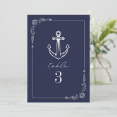 Rustikale Anchor Dark Blue Wedding Tischnummer (Stehend Vorderseite)