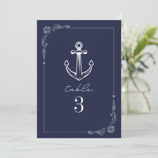 Rustikale Anchor Dark Blue Wedding Tischnummer (Stehend Vorderseite)