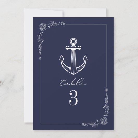 Rustikale Anchor Dark Blue Wedding Tischnummer (Rückseite)