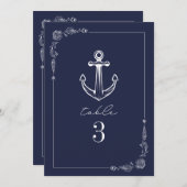 Rustikale Anchor Dark Blue Wedding Tischnummer (Vorne/Hinten)
