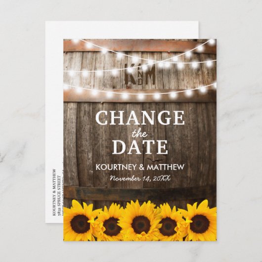Rustikale Änderung des Datums | Aufgeschobenes Ere Ankündigungspostkarte (Vorne/Hinten)