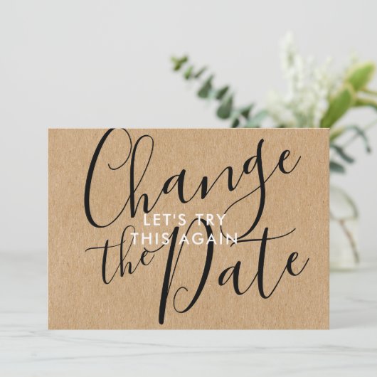 Rustikale Änderung des Datums Zurückgestellt Skrip Einladung (Stehend Vorderseite)