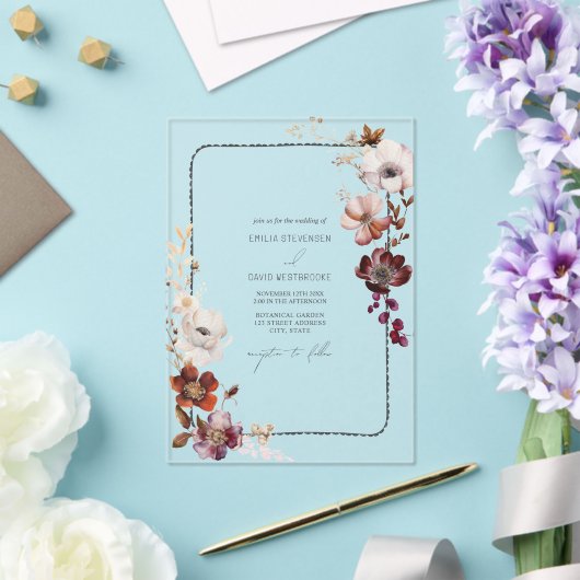 Rustikale Anemone Floral Scalloped Hand Dragee Gre Acryleinladungen (In Situ (Hochzeit))