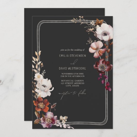 Rustikale Anemone Hand Drawn Border Floral Wedding Einladung (Vorne/Hinten)