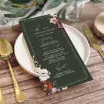 Rustikale Anemone Hand Drawn Border Green Wedding Menükarte<br><div class="desc">Rustikale Blumenmuster aus Anemon oben rechts und unten links von beige handgezeichnete Rahmen über grünem Hintergrund.</div>
