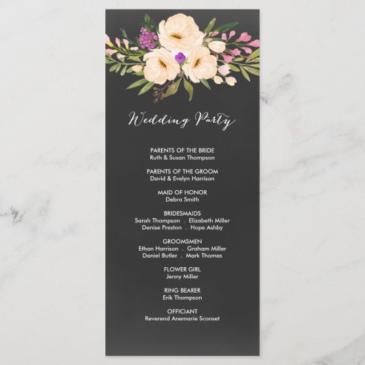 Rustikale Anemones-Tafel Programm (Rückseite)