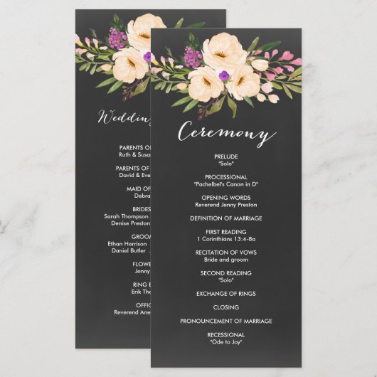 Rustikale Anemones-Tafel Programm (Vorne/Hinten)