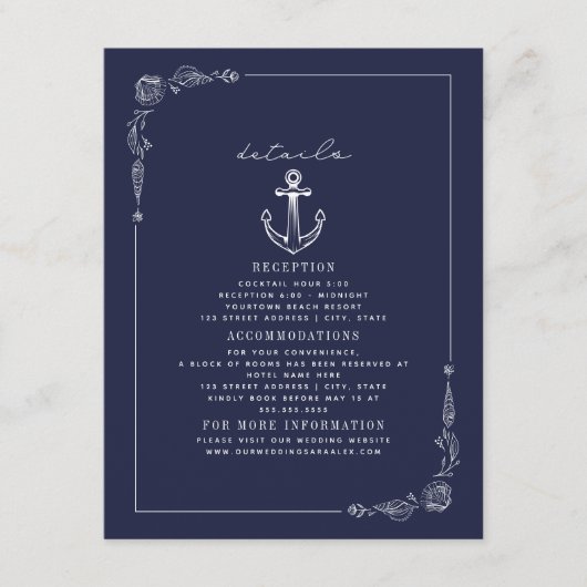 Rustikale Anker Dunkelblauer Strand Hochzeitsdetai Begleitkarte (Vorderseite)