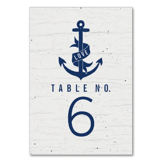 Rustikale Anker-Tischnummernkarten / Navy Tischnummer (Vorderseite)