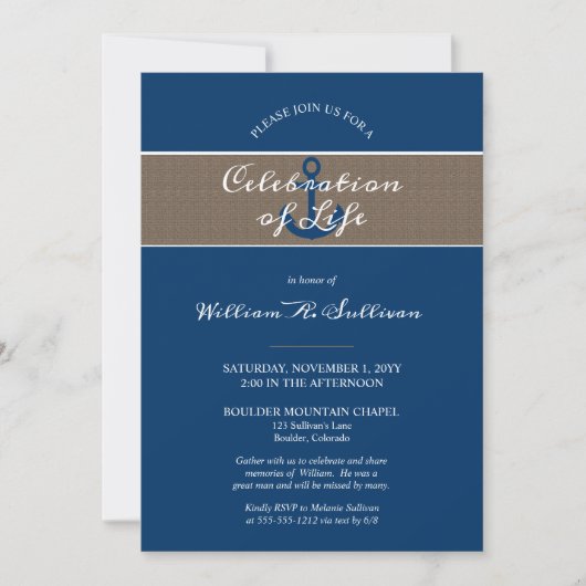 Rustikale Ankerfeier des Fotos Einladung (Vorderseite)