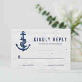 Rustikale Ankerhochzeit RSVP Card / Marine (Stehend Vorderseite)