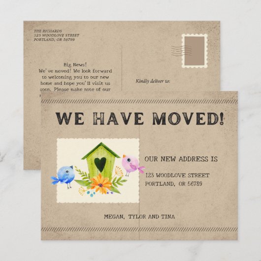 Rustikale Ankündigung über die neue Adresse Postkarte (Vorne/Hinten)