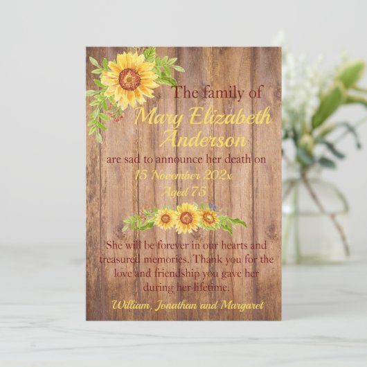 Rustikale Ankündigung von Tod und Beerdigung (Stehend Vorderseite)