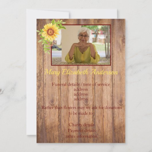 Rustikale Ankündigung von Tod und Beerdigung (Rückseite)