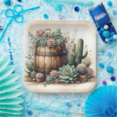 rustikale Anordnung von Sukkulenten und Kakteen Pappteller (Party)