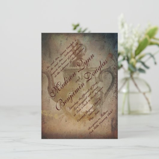 Rustikale antike Englische Teekanne Hochzeitseinla Einladung (Stehend Vorderseite)