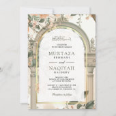 Rustikale antike Mughal Arch florale muslimische H Einladung (Vorderseite)