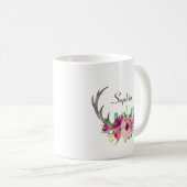 Rustikale Antler Boho Floral mit Monogramm Kaffeetasse (VorderseiteRechts)