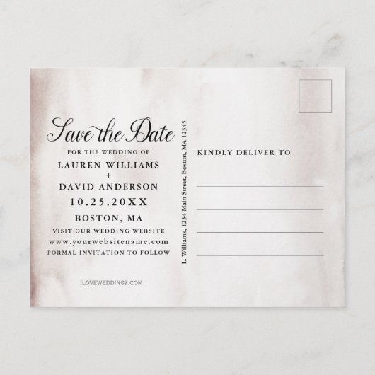 Rustikale Antler Burgund Pink Floral Save the Date Ankündigungspostkarte (Rückseite)