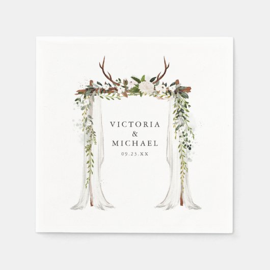 Rustikale Antler Country Boho Floral Monogram Serviette (Vorderseite)