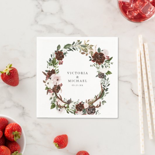 Rustikale Antler Country Boho Floral Monogram Serviette (Beispiel)