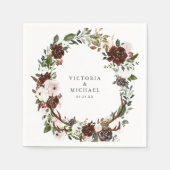 Rustikale Antler Country Boho Floral Monogram Serviette (Vorderseite)