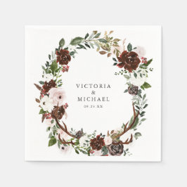 Rustikale Antler Country Boho Floral Monogram Serviette