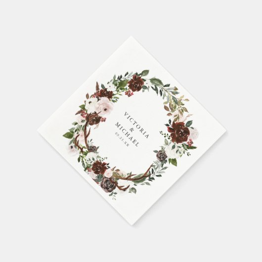 Rustikale Antler Country Boho Floral Monogram Serviette (Ecke)