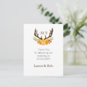 Rustikale Antler Deer Floral Woodland Hochzeit Postkarte (Stehend Vorderseite)