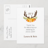 Rustikale Antler Deer Floral Woodland Hochzeit Postkarte (Vorne/Hinten)