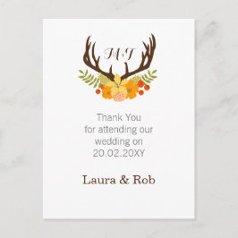 Rustikale Antler Deer Floral Woodland Hochzeit Postkarte