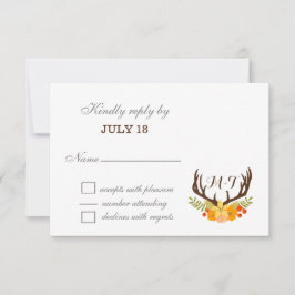 Rustikale Antler Deer Floral Woodland Hochzeit RSVP Karte