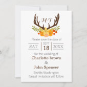Rustikale Antler Deer Floral Woodland Hochzeit Save The Date (Vorderseite)