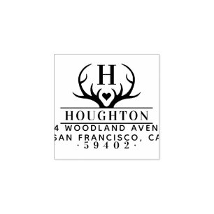 Rustikale Antler Familienname Monogram-Rücksendead Gummistempel