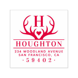 Rustikale Antler Familienname Monogram-Rücksendead Permastempel