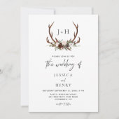 Rustikale Antler Floral Boho Hochzeit QR Code Einladung (Vorderseite)