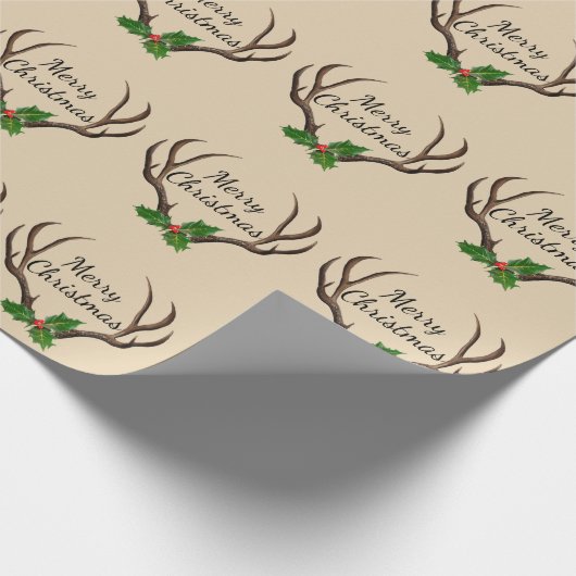 Rustikale Antler frohe Weihnachten Geschenkpapier (Ecke)