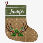 Rustikale Antler Grüne Heilige und Rote Berries Großer Weihnachtsstrumpf (Vorderseite)
