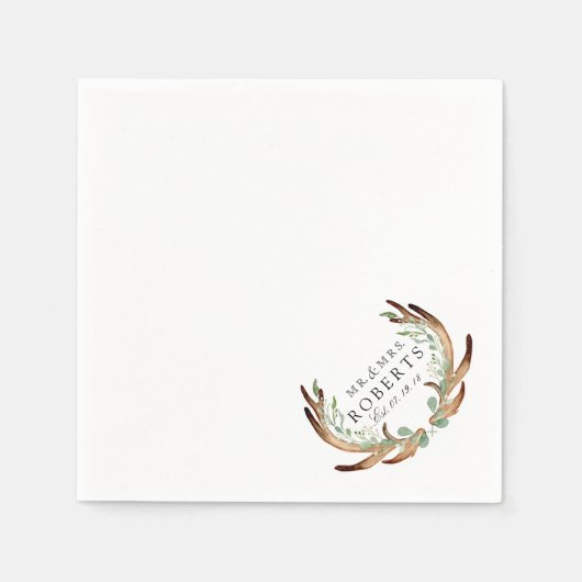 Rustikale Antler & Grüne | Individuelle Name Hochz Serviette (Vorderseite)