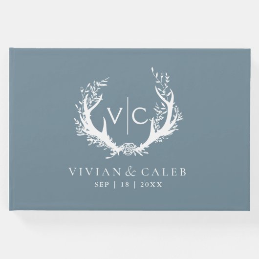 Rustikale Antler mit Blumenreath | Hochzeit Gästebuch (Vorderseite)