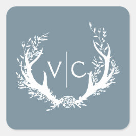 Rustikale Antler mit Blumenreath | Hochzeit Quadratischer Aufkleber