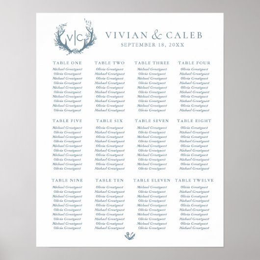 Rustikale Antler mit Blumenreath | Sitzdiagramm Poster (Vorne)