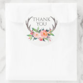 Rustikale Antler mit Pink Bouquet Vielen Dank Runder Aufkleber (Tasche)