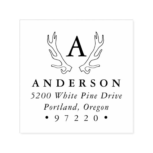 Rustikale Antler Monogramm-Rücksendeadresse Permastempel (Design)