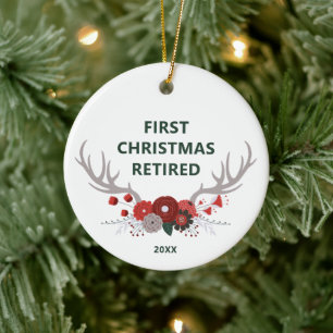 Rustikale Antler Personalisiert 1. Weihnachtsmüde Keramik Ornament