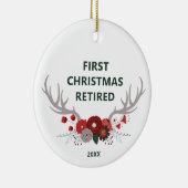 Rustikale Antler Personalisiert 1. Weihnachtsmüde Keramik Ornament (Rechts)