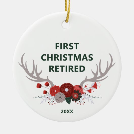 Rustikale Antler Personalisiert 1. Weihnachtsmüde Keramik Ornament (Vorne)