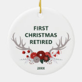 Rustikale Antler Personalisiert 1. Weihnachtsmüde Keramik Ornament (Hinten)